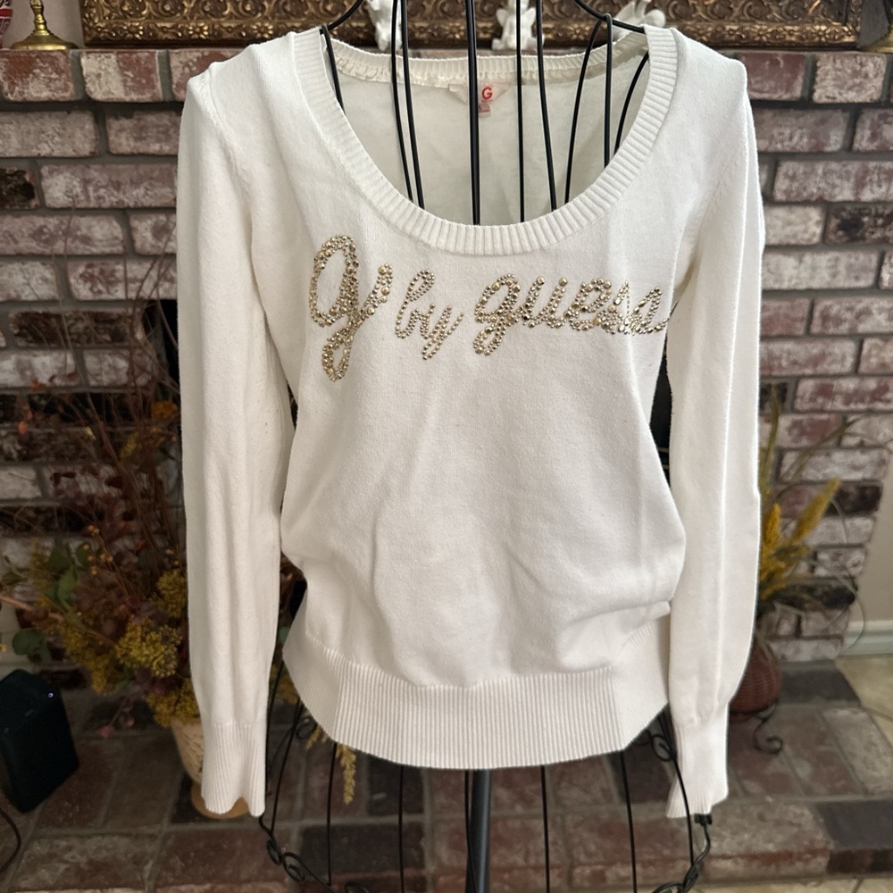 Y2K G By Guess Embellished Rhinestone Long Sleeve Pullover Sweatshirt